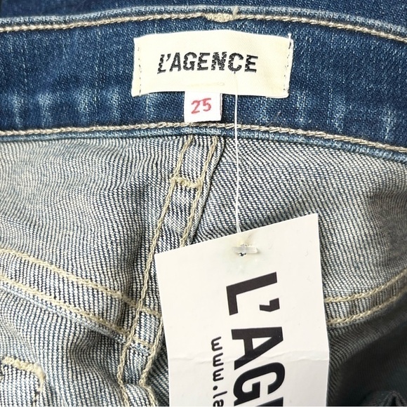 NWT L’AGENCE Distressed Ripped Knee Denim Ankle Crop Raw Hem French Slim Jean 25 - Picture 4 of 5